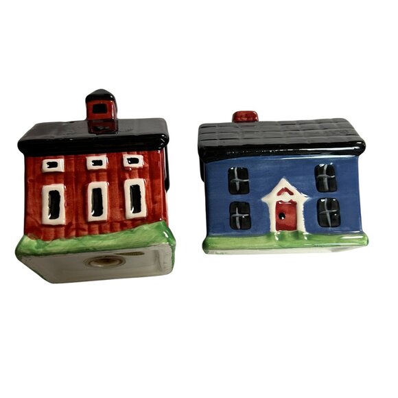 Majolica Other - Old Fashion Ceramic Schoolhouse & Cottage Salt and Pepper Shaker Set Country